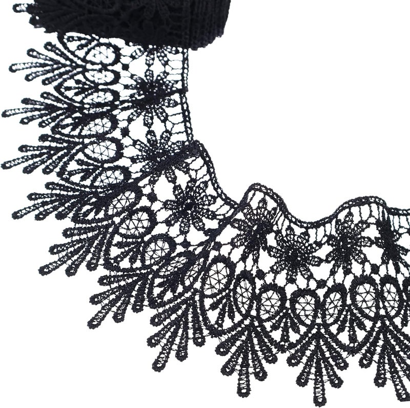 GXTIZAS Black Lace Trim 5 Yards Wide Venise Lace Ribbon Embroidered Edge Trim for Sewing Crafts Pillow Case - Image 1